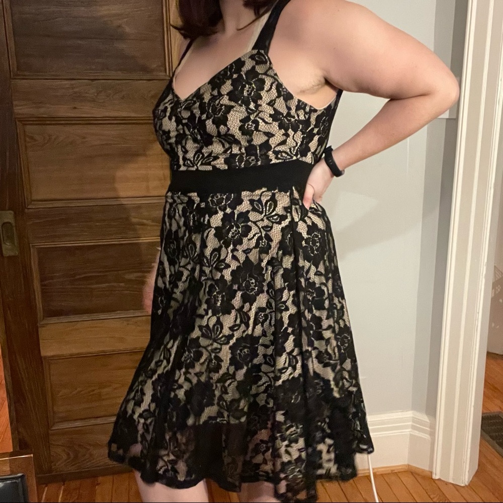 Torrid Lacy Black and Tan midi dress, fit n flare US 16